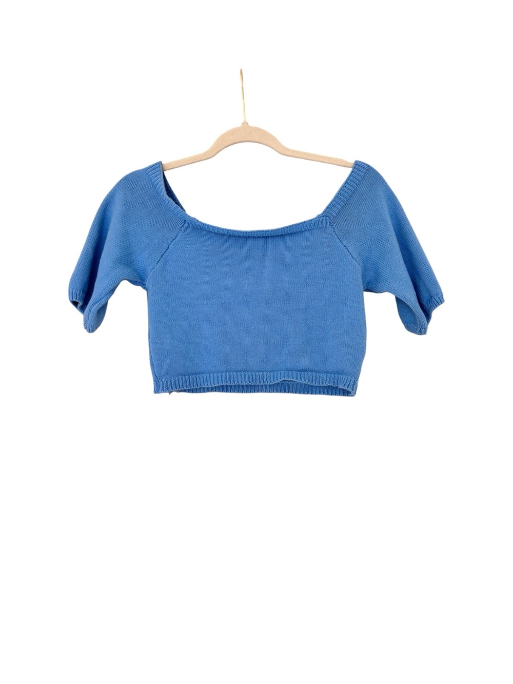 Cobalt Off-Shoulder Cropped Knit Top